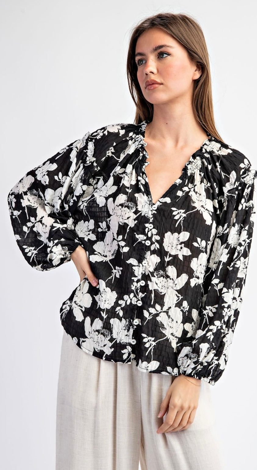 Black Floral Blouse Top